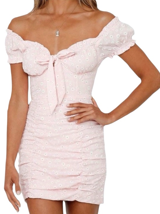 Princess Polly Dresses & Skirts - Princess Polly Pink Daisy Ruched Mini Dress Cottagecore Coquette US 2